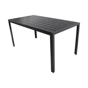 Modern Garden Furniture Poly Wood Slats Top Square Aluminum Outdoor Patio Table