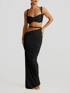 Nuovo Completo Due Pezzi da Donna: Top Reggiseno e Gonna Lunga Aderente con Dettagli a Corda e Taglio Asimmetrico - Comodo, Traspirante, Sexy, Ideale per il Club - Product Image 5