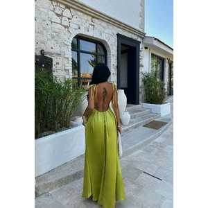 Vestido de Noche Verde Anais sin Espalda, Estilo Princesa, Línea A, Largo hasta el Suelo, con Lentejuelas y Drapeado, para Bodas y Fiestas, Tallas Grandes, Romántico - Product Image 3