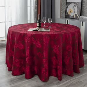 Mantel Redondo Jacquard de Poliéster Resistente, Color Borgoña, 120 Pulgadas, Lavable, Impermeable y Resistente al Calor, para Bodas y Eventos - Product Image 1