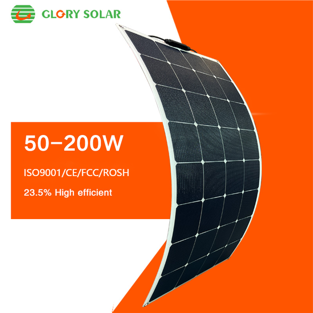 Glory Solar All Black Flexible Solar Panels 200W Dual Panel Ran Photovoltaic Solar Panel Pallet for RVs