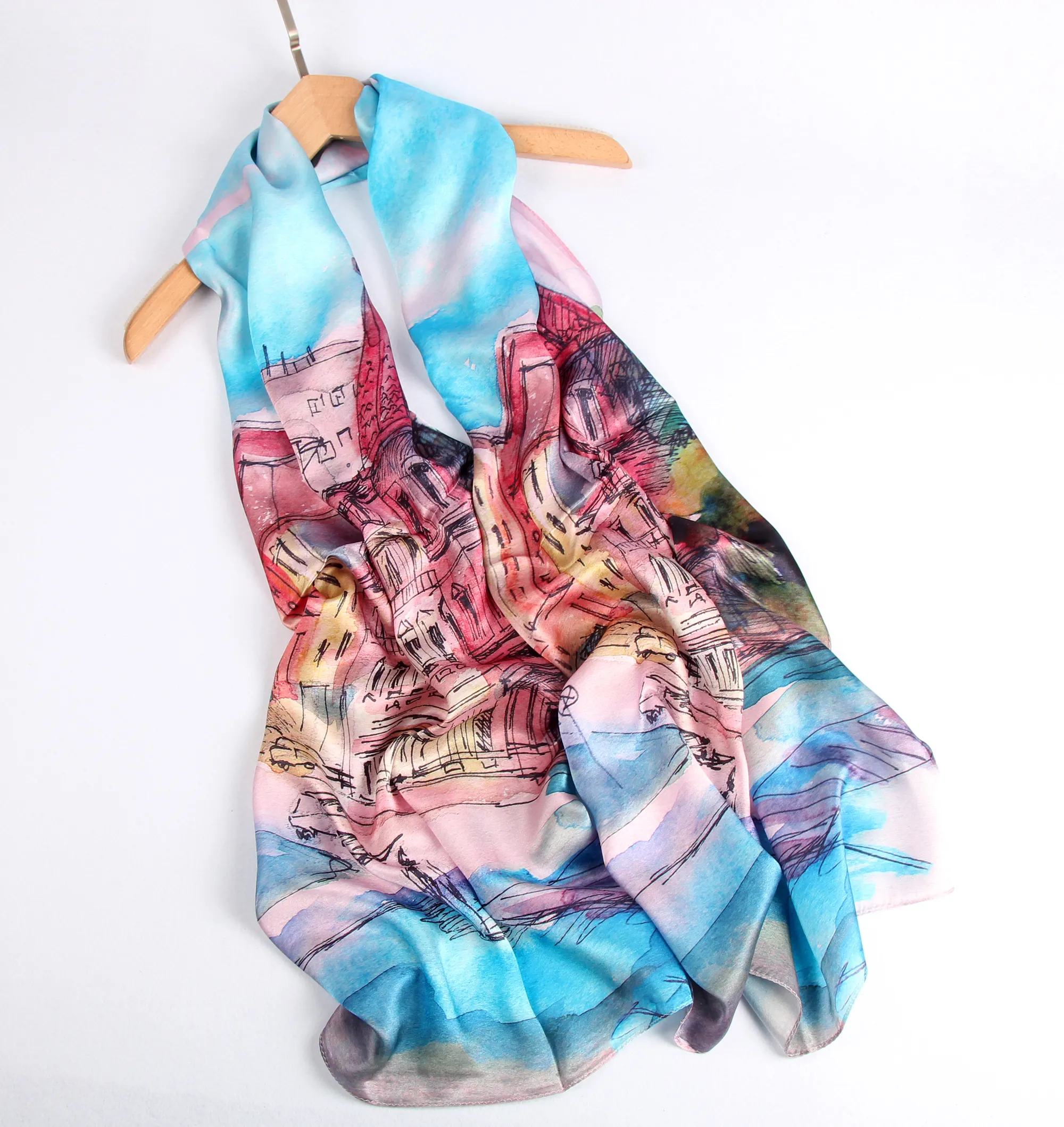 ファッション卸売女の子用シルクサテンクレーププリントロングレディースサテンシルクヒジャーブスカーフデジタル印刷