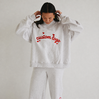 Ensemble confortable pour femme : sweat-shirt à col roulé mi-haut et pantalon, motif cœur personnalisé, coupe oversize, manches longues, deux pièces en polaire pour le quotidien
