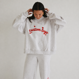 Cozy Ladies Half Turtleneck Sweatshirt Pants <b>Set</b> Custom Heart Graphic Oversized Long Sleeve <b>Two</b> <b>Piece</b> Fleece <b>Lounge</b> Daily Top - Product Image 1