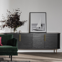 Buffet moderne de luxe en bois massif, finition noire, meuble multifonctionnel pour salon