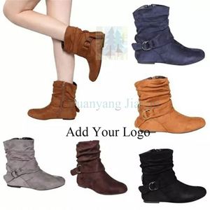 Nouvelles Bottes Cheville Plissées en Daim Style Chevalier Vintage Tendance Automne 2022 pour Femme avec Boucle et Fermeture Éclair - Product Image 1
