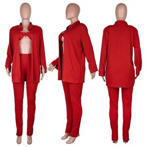 ملابس خريفية شتوية طقم قميص نسائي جاكيت + حمالة صدر + بنطال ضيق مكدس طقم من ثلاث قطع بدلات رياضية نسائية محبوكة - Product Image 3