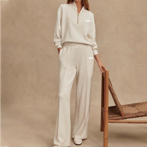 Custom <strong>Women</strong> Sports Set <strong>Half</strong> <strong>Zip</strong> <strong>Sweatshirt</strong> and Wide Leg Sweatpants Outfits Set 2 Pieces Tracksuits for <strong>Women</strong> Jogging Suits - Product Image 1