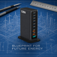 Chargeur de bureau USB C GaN avec 8 ports, 6 USB-C et 2 USB-A, charge rapide 140W EPR, certifié UKCA CE FCC