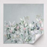 Papier peint mural floral rose eucalyptus personnalisé, toile huilée bleu gris doux pour chambre à coucher, salon, décoration de chambre d'enfant