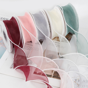 Nastro in <span class=keywords><strong>Tulle</strong></span> Effetto Coda di Sirena con Perle, Nastro in <span class=keywords><strong>Tulle</strong></span> Arricciato Floreale per Confezioni, Forniture per Bouquet, Nastro in <span class=keywords><strong>Tulle</strong></span> Meteor Fatto a Mano per Torte - Product Image 1