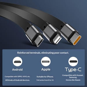 <span class=keywords><strong>สาย</strong></span>ดาต้า3-in-1 100W พร้อมพอร์ต3พอร์ตสำหรับโทรศัพท์มือถือและ6A <span class=keywords><strong>Type</strong></span>-<span class=keywords><strong>C</strong></span> ความเร็วสูงสายชาร์จวัสดุ ABS - Product Image 5