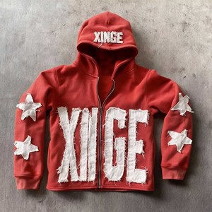 Felpa con Cappuccio <span class=keywords><strong>Camo</strong></span> Corta e Oversize con Zip, Stile Streetwear da Uomo, Personalizzata con Applicazioni 3D in Rilievo e Lavaggio Acido Vintage, Vendita Calda 2026 - Product Image 2