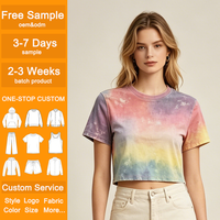 T-shirts courts tie-dye pour filles, vente en gros, personnalisables, dégradé, délavés, manches courtes, décontractés, en coton
