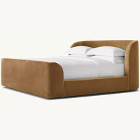 Elegantes Modernes Kamel-Bouclé Gepolstertes Plattformbett mit Geschwungenem Kopfteil Weicher Rahmen für Schlafzimmer OEM Maßanfertigung