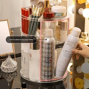 Boîte de <span class=keywords><strong>rangement</strong></span> de cosmétiques à dessus plat Transparent 360 degrés rotatif réglable acrylique bureau coiffeuse stockage de cosmétiques - Product Image 3