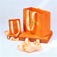 Sac en papier de luxe personnalisé avec logo, grand format, orange, pour parfums, lotions, maquillage, rouges à lèvres, perruques, cadeaux, avec poignées en ruban