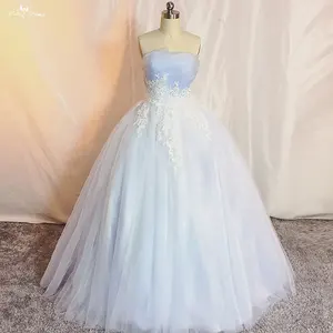 RSW1671 바닥 길이 레이스 Strapless 간단한 소주 라이트 블루 웨딩 드레스