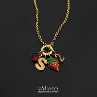 eManco RVS DIY Ketting Y2K Stijl Fruit Letterhanger met Rode Aardbei Initiaal Charm Sieraden Groothandel