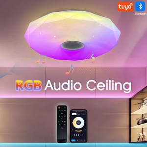 Lámparas de techo LED modernas de 36W, pantalla acrílica blanca, calificación IP44, Control remoto por aplicación, altavoz de música para dormitorio, Hotel, Base de hierro - Product Image 2
