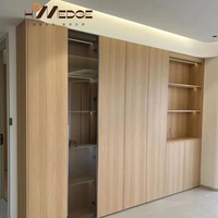 Meuble de présentation en bois Japandi OEM ODM, placage chêne, portes en verre noir, étagères éclairées par LED, meubles sur mesure
