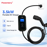 Chargeur EV portable 3,5 kW 16A Type 2 monophasé 230Vac avec prise Schuko IP65 câble de 5m pour la recharge de véhicules électriques à domicile ou au garage en Europe