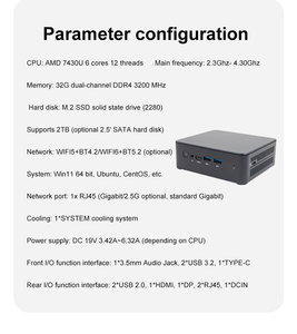 Tùy Chỉnh AMD Ryzen 7430U Mini <span class=keywords><strong>PC</strong></span> Radeon <span class=keywords><strong>8</strong></span> <span class=keywords><strong>Core</strong></span> <span class=keywords><strong>CPU</strong></span> 16GB DDR3 RAM 512GB Nvme SSD 2.5G LAN 2 * Dp 2 * HD-MI Wifi6 Chúng Tôi Cắm Mới - Product Image 5