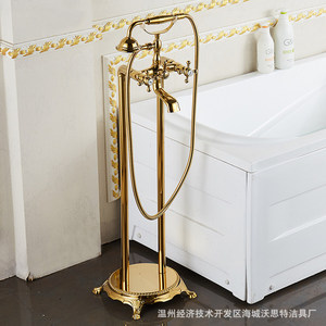 Robinet de <span class=keywords><strong>baignoire</strong></span> autoportant en laiton massif doré, finition électrolytique, style rétro cascade, à double poignée, pour remplissage vertical de <span class=keywords><strong>baignoire</strong></span> - Product Image 2
