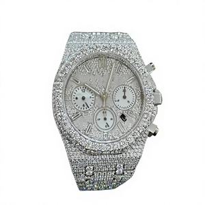 Vente directe usine – Montre connectée en acier inoxydable 20 mm avec diamants Moissanite VVS pour hommes et femmes, modèle analogique glacé, dernière collection Inde - Product Image 1