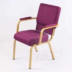 Silla de Iglesia de Tela de Alta Calidad al por Mayor, Diseño Apilable, Resistente al Fuego, con Reposabrazos de Metal Morado, Ecológica, Comercial - Product Image 3