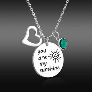 Collier en acier inoxydable personnalisé You Are My Sunshine Perle Pierre de naissance Bijoux pour maman Petite amie Dame Pièce Disque Pendentif Colliers - Product Image 4