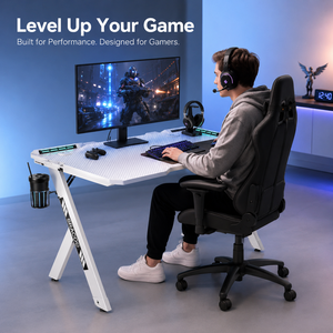 โต๊ะเกมมิ่งสีขาว รุ่น R พร้อมไฟ RGB LED โครงเหล็กแข็งแรงทนทาน สำหรับนักเล่นเกมอีสปอร์ต - Product Image 6