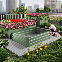 Canteiro Elevado Quadrado de Aço Galvanizado DIY com Cesto de Flores para Viveiro e Embalagem Ecológica em Caixa