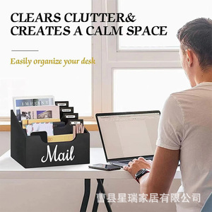 Wooden Desktop Mail Organizer Black Solid Wood Rectangle Standing Type <b>Document</b> Receipt <b>Storage</b> Office Organization <b>Box</b> - Product Image 5
