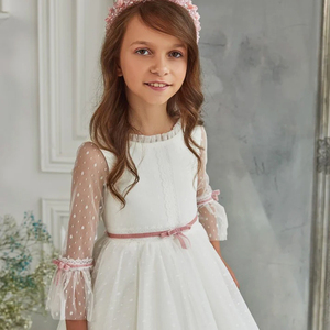 Dot tinh khiết Boutique Chất lượng cao trẻ em appliques pageant Wedding hoa cô gái đầy đủ Tay áo dài trẻ em Dài váy Hiệp thông đầu tiên - Product Image 3