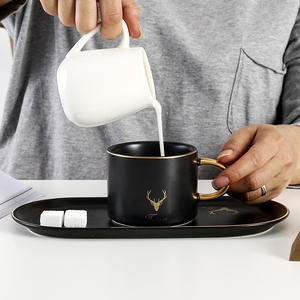 Ensemble <span class=keywords><strong>tasse</strong></span> à café et soucoupe en céramique, <span class=keywords><strong>tasse</strong></span> à thé <span class=keywords><strong>anglaise</strong></span> en <span class=keywords><strong>porcelaine</strong></span> avec soucoupe, cuillère dorée, passe au lave-vaisselle et au micro-ondes, pour expresso - Product Image 4
