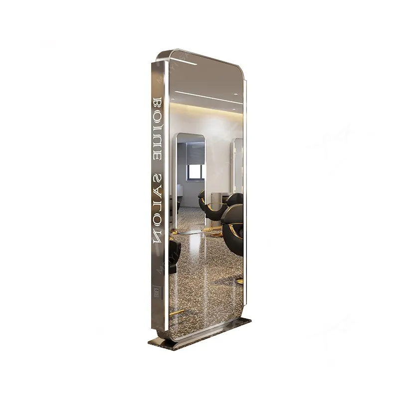 مرآة لصالون الحلاقة مزدوجة الوجه مع مرآة تصفيف الشعر بإضاءة مرآة كاملة الطول لمعدات صالون الحلاقة