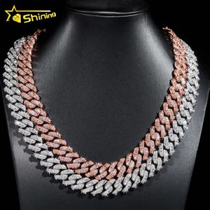 Hip Hop joyería diseño caliente rapero collar 925 plata esterlina 15MM Rosy VVS moissanite cadena de eslabones cubanos - Product Image 4