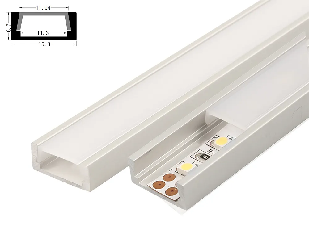 Surface Mount 1606 U-shape Slot Silver Profile LED Strip Linear Bar Lighting Cover Housing Track Trimless Aluminium Channel