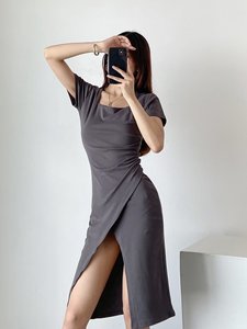 Luluxiyaya a linea <span class=keywords><strong>con</strong></span> <span class=keywords><strong>spacco</strong></span> a taglio modesto principessa Sexy collo quadrato <span class=keywords><strong>Midi</strong></span> lunghezza Slim Fit abiti da festa donna - Product Image 2