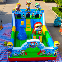Château gonflable à thème chien Paw Dog avec double toboggan, structure de saut pour enfants en PVC, parcours d'obstacles pour la maison et le jardin
