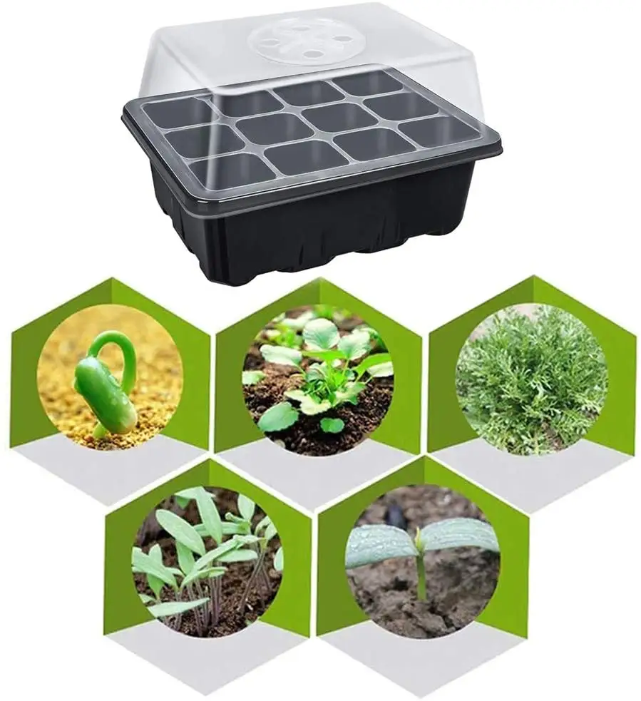 新製品シードスタータートレイ10個大型ガーデン播種トレイに適しており、湿度調節可能な蓋付きドーム