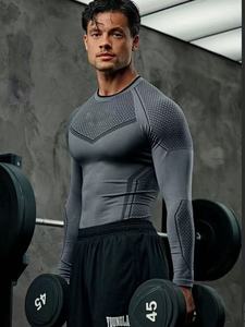 Camiseta Deportiva para Hombre, para Correr, Fitness, Elástica, Transpirable, de Secado Rápido, Ajustada, de Manga Larga, de Poliéster, Estilo Urbano Clásico - Product Image 3