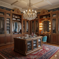 BINGKUN Dressing de Luxe Classique en Bois Massif, Ornements Sculptés à la Main, Dorure Or, Incrustation Velours Bleu Royal, Personnalisation Haut de Gamme