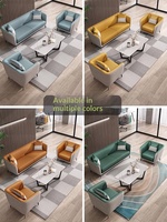 Canapé de bureau moderne pour réception d'entreprise et salle de réunion, trois places, style minimaliste, ensemble table basse en cuir