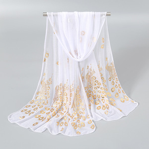 Hijab ligero cuello Wrap bufanda oro Pavo Real pluma lentejuelas gasa chales y chales <span class=keywords><strong>para</strong></span> vestido <span class=keywords><strong>de</strong></span> <span class=keywords><strong>fiesta</strong></span> boda chal envoltura - Product Image 3