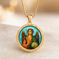 Peinture d'icône orthodoxe de l'archange Michel sur pendentif en turquoise, image personnalisée disponible, livraison rapide