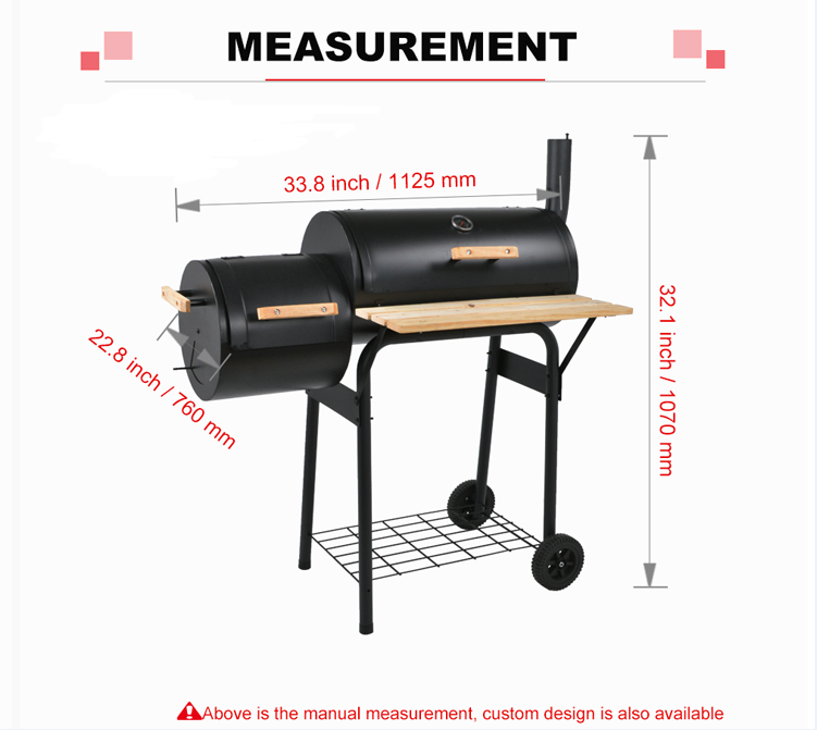 Large Cooking Area Barbecue Smoker Drum Charcoal Bbq Grill Offset Smoker