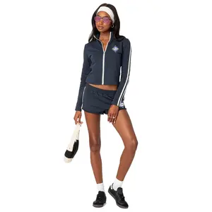 高品质定制标志拉链运动服两件套慢跑者套装七分裤运动服套装女性