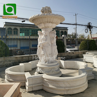 Fontaine d'eau en pierre sculptée, statue de figure grecque en marbre beige naturel, faite à la main, pour jardin extérieur